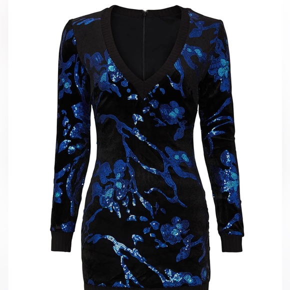 Dress the Population Black Blue Sequin Mini Dress - Picture 6 of 6
